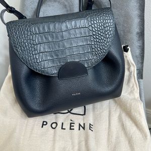 Polene Numero Un Trio Blue Crocodile Leather - Navy Blue EUC